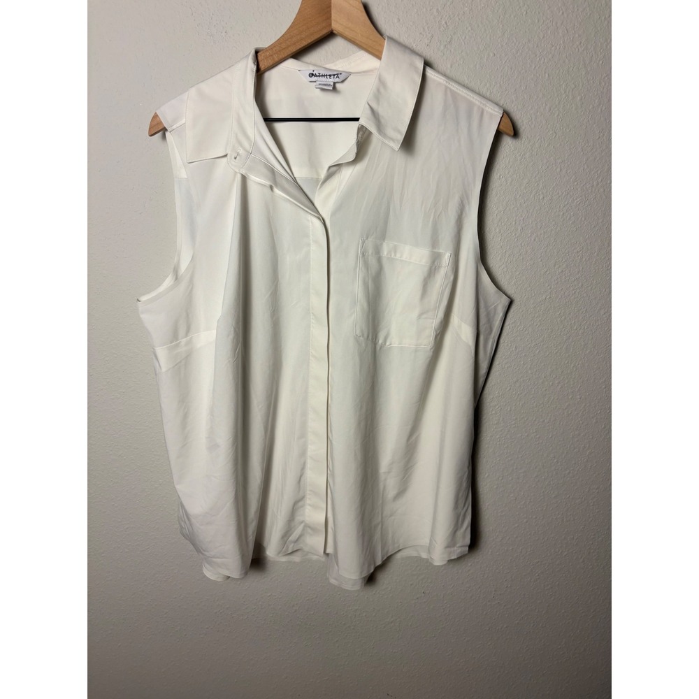 Athleta Everlasting Tank 533058 Womens 1X White Sleeveless Button Down Shirt